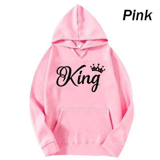 deanwangkt Fashion Men Women Long Sleeve Pullover Hooded Sweatshirts Unisex King and Queen Print Hoodies Casual Streetwear Couple Sweat