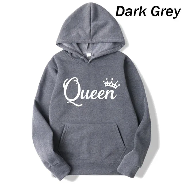 deanwangkt Fashion Men Women Long Sleeve Pullover Hooded Sweatshirts Unisex King and Queen Print Hoodies Casual Streetwear Couple Sweat