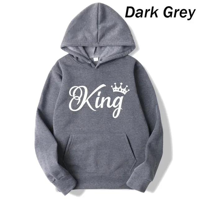 deanwangkt Fashion Men Women Long Sleeve Pullover Hooded Sweatshirts Unisex King and Queen Print Hoodies Casual Streetwear Couple Sweat