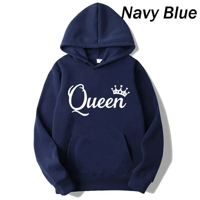 deanwangkt Fashion Men Women Long Sleeve Pullover Hooded Sweatshirts Unisex King and Queen Print Hoodies Casual Streetwear Couple Sweat