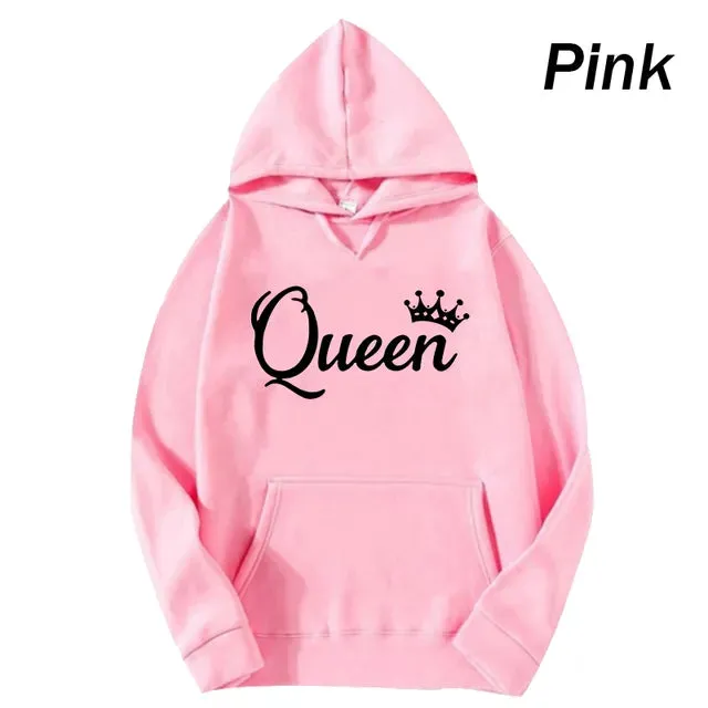 deanwangkt Fashion Men Women Long Sleeve Pullover Hooded Sweatshirts Unisex King and Queen Print Hoodies Casual Streetwear Couple Sweat