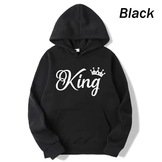 deanwangkt Fashion Men Women Long Sleeve Pullover Hooded Sweatshirts Unisex King and Queen Print Hoodies Casual Streetwear Couple Sweat