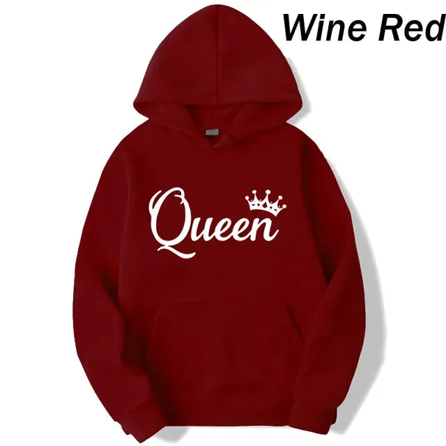 deanwangkt Fashion Men Women Long Sleeve Pullover Hooded Sweatshirts Unisex King and Queen Print Hoodies Casual Streetwear Couple Sweat