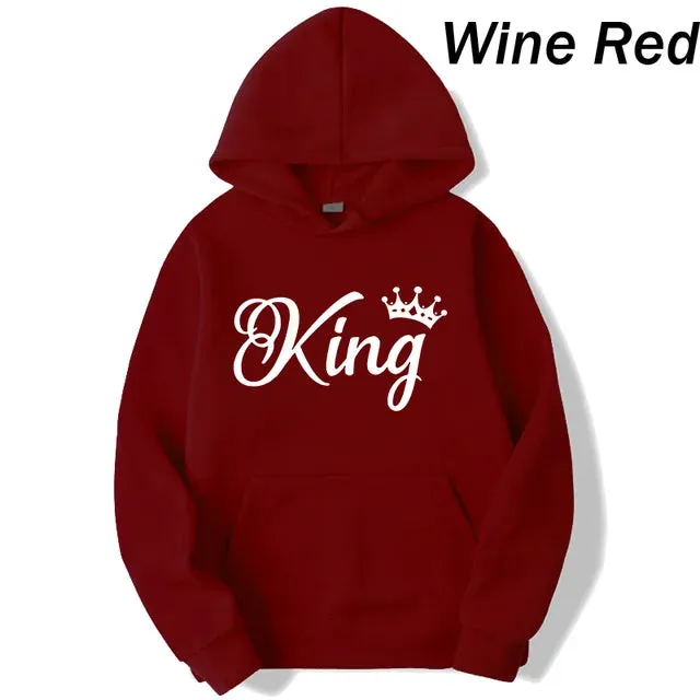 deanwangkt Fashion Men Women Long Sleeve Pullover Hooded Sweatshirts Unisex King and Queen Print Hoodies Casual Streetwear Couple Sweat