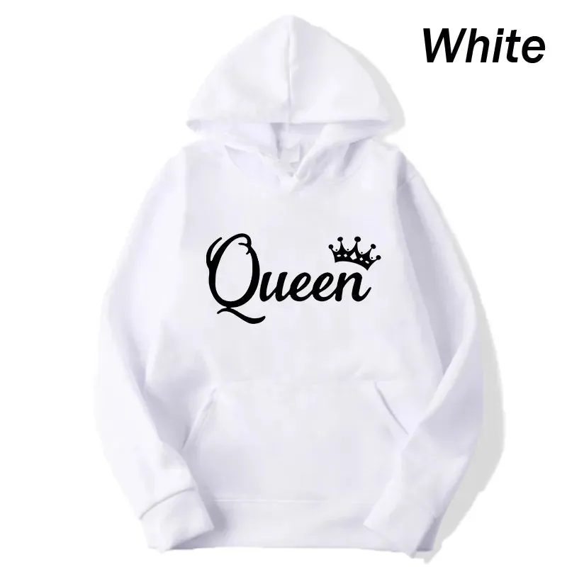deanwangkt Fashion Men Women Long Sleeve Pullover Hooded Sweatshirts Unisex King and Queen Print Hoodies Casual Streetwear Couple Sweat
