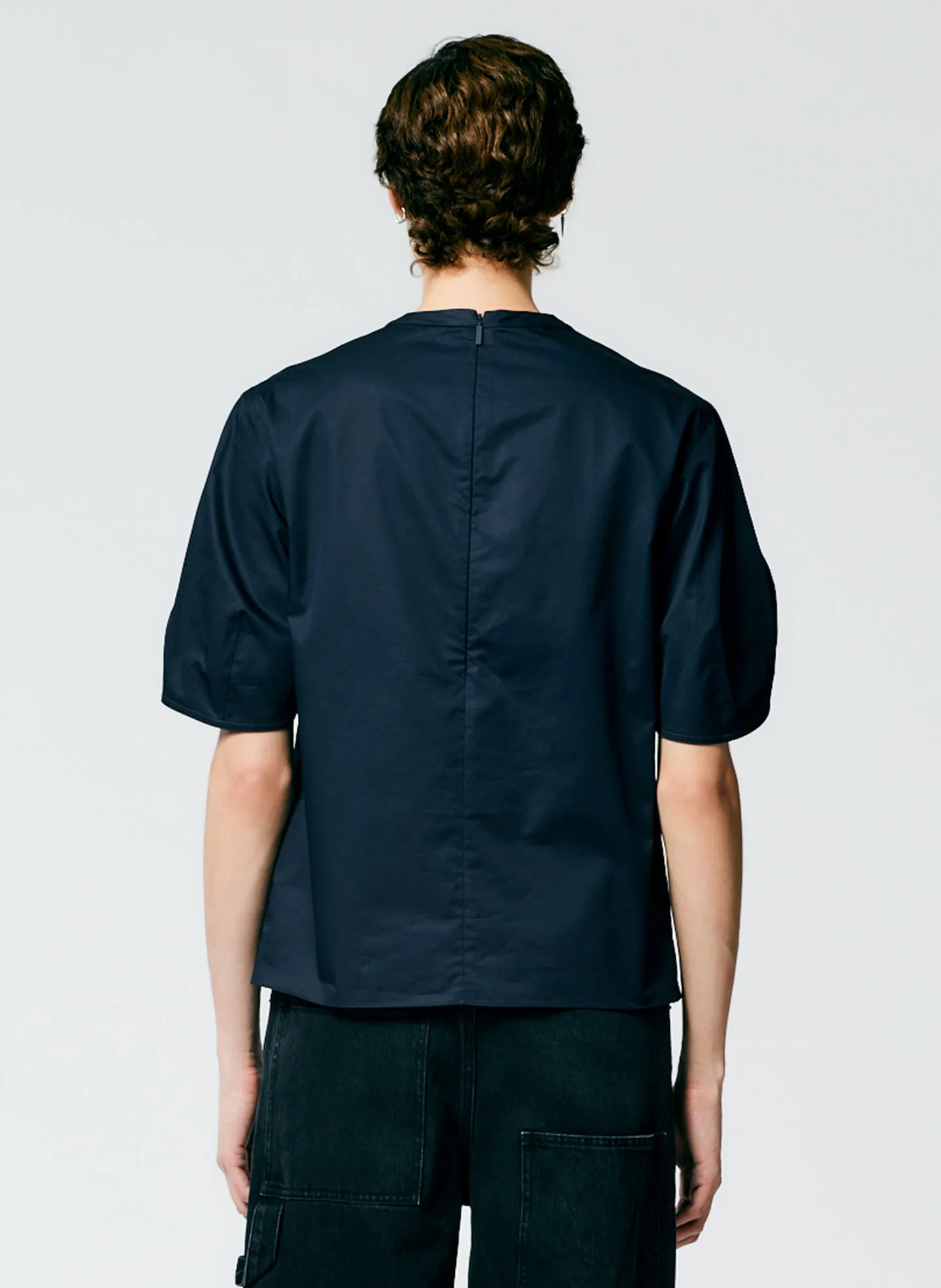 Eco Poplin Sculpted Sleeve Top With Cut Out Detail