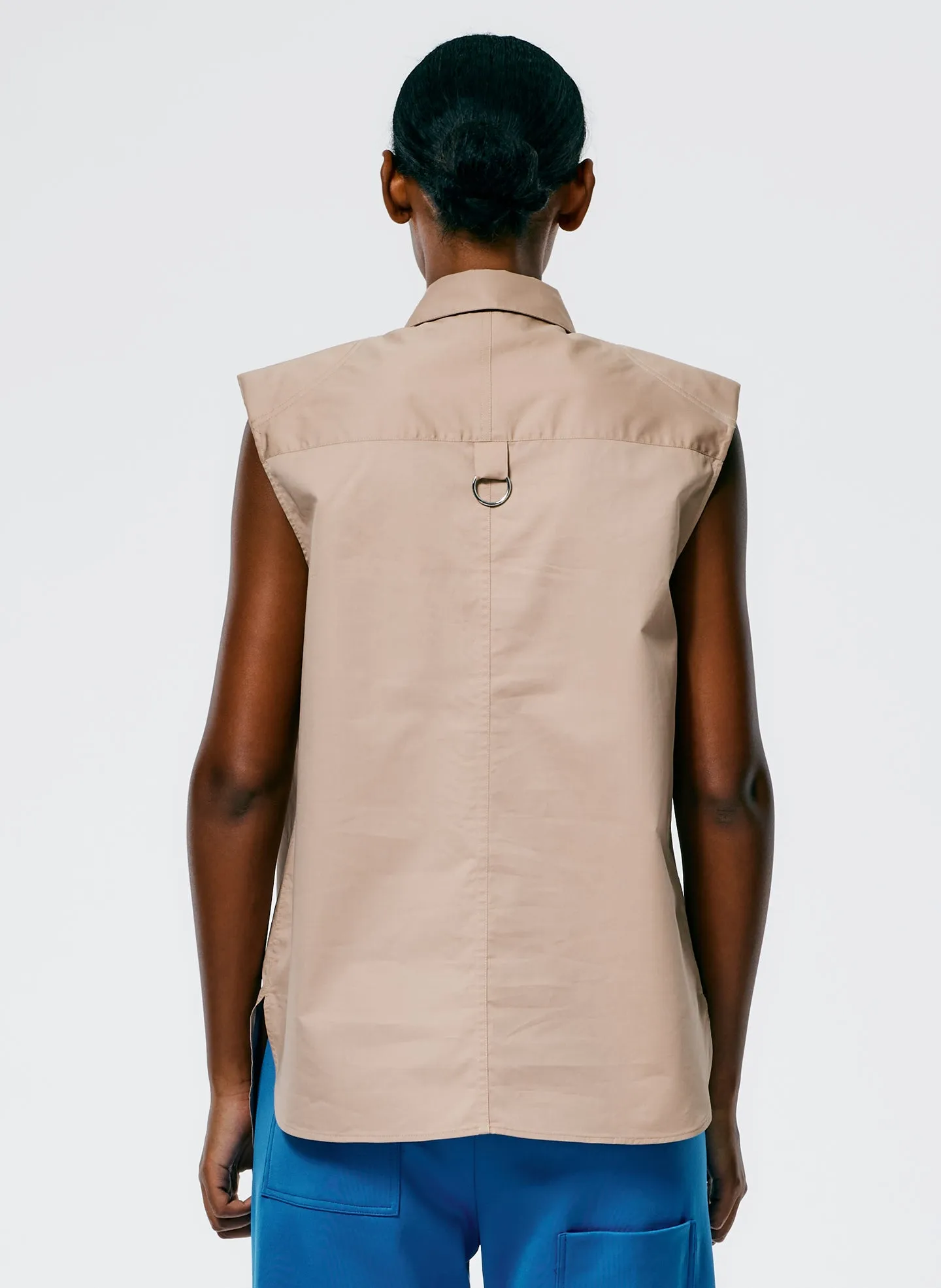 Eco Poplin Sleeveless Shoulderpad Shirt