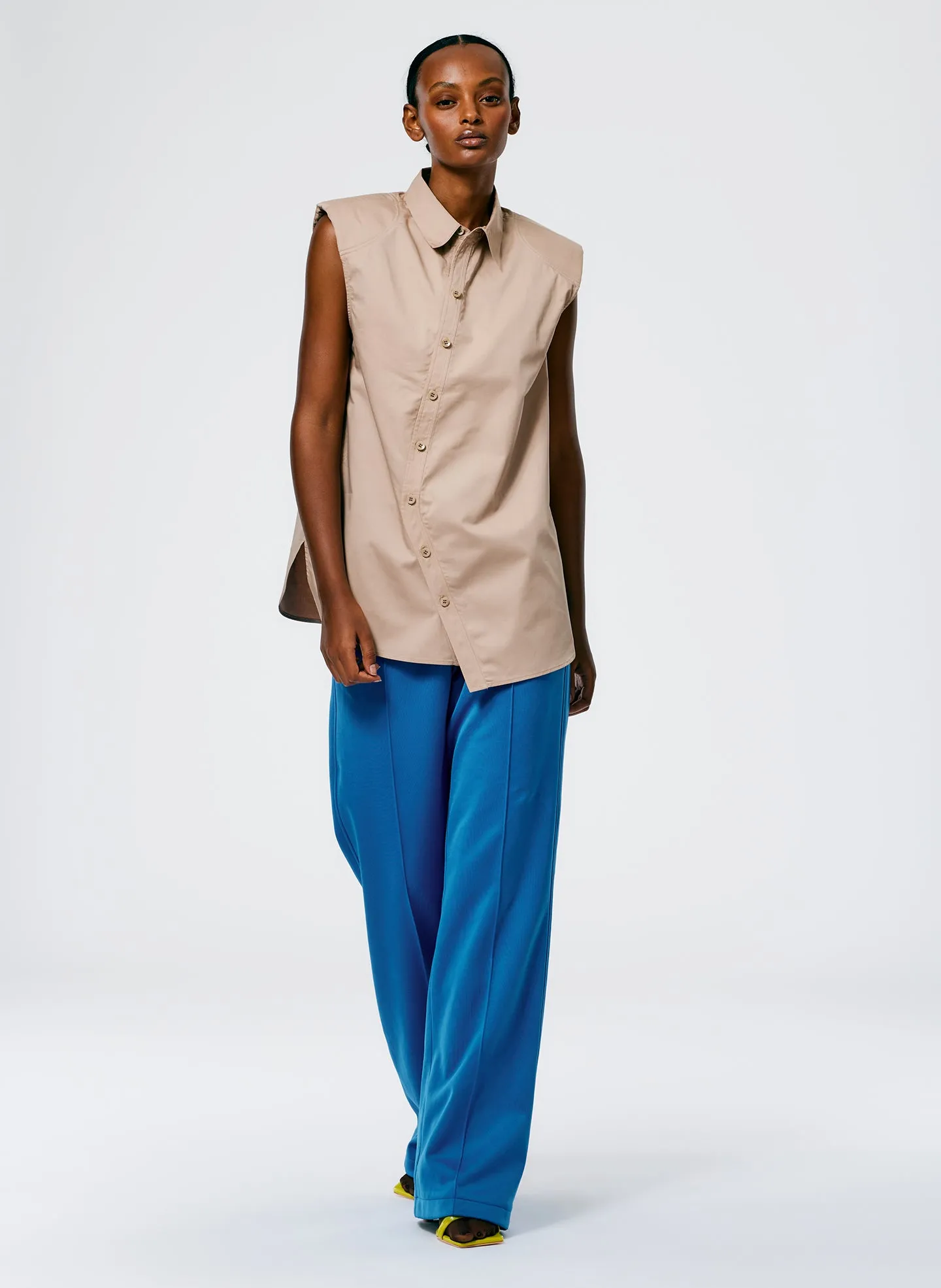 Eco Poplin Sleeveless Shoulderpad Shirt