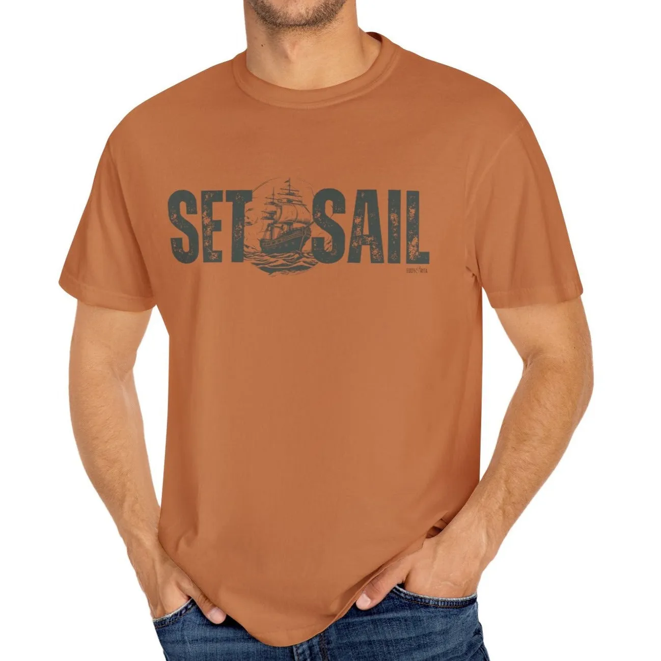 Eddy and Rita Men's Comfort Colors T-Shirt - "Set Sail" Nautical Graphic Tee