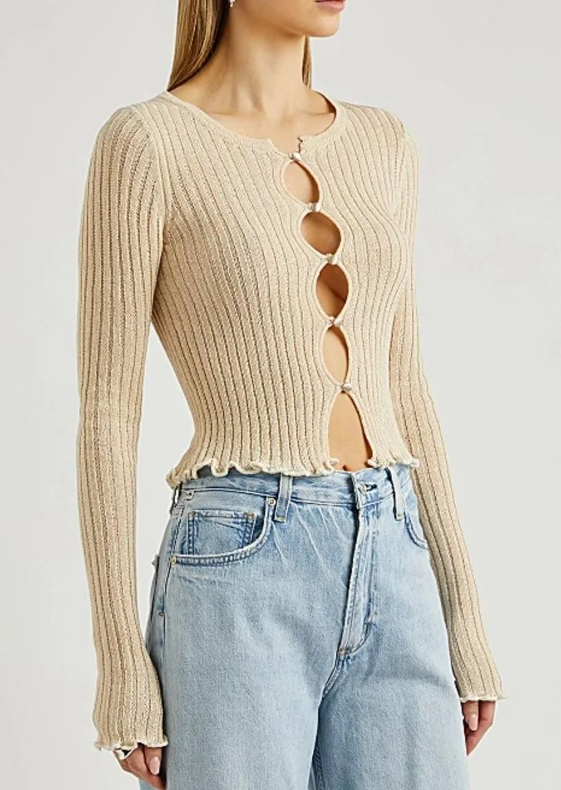 Erica Ribbed Knit Cardi in Sand Dollar