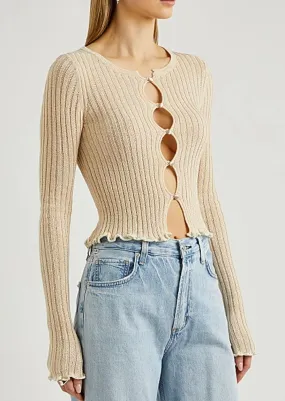 Erica Ribbed Knit Cardi in Sand Dollar