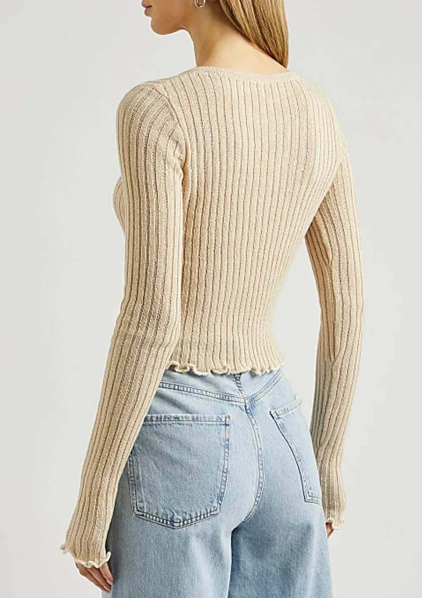 Erica Ribbed Knit Cardi in Sand Dollar
