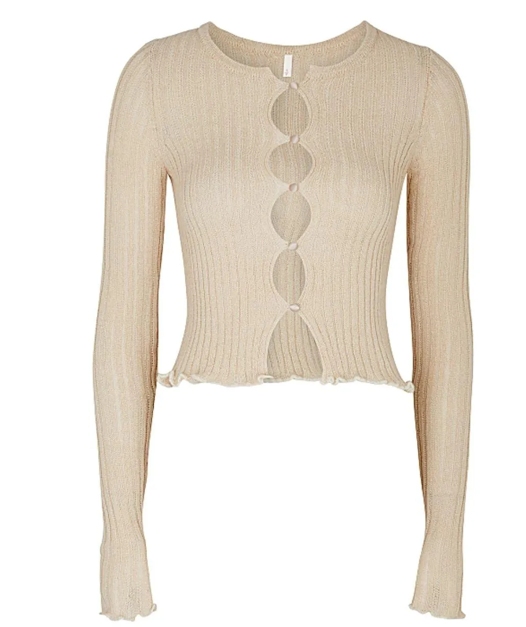 Erica Ribbed Knit Cardi in Sand Dollar