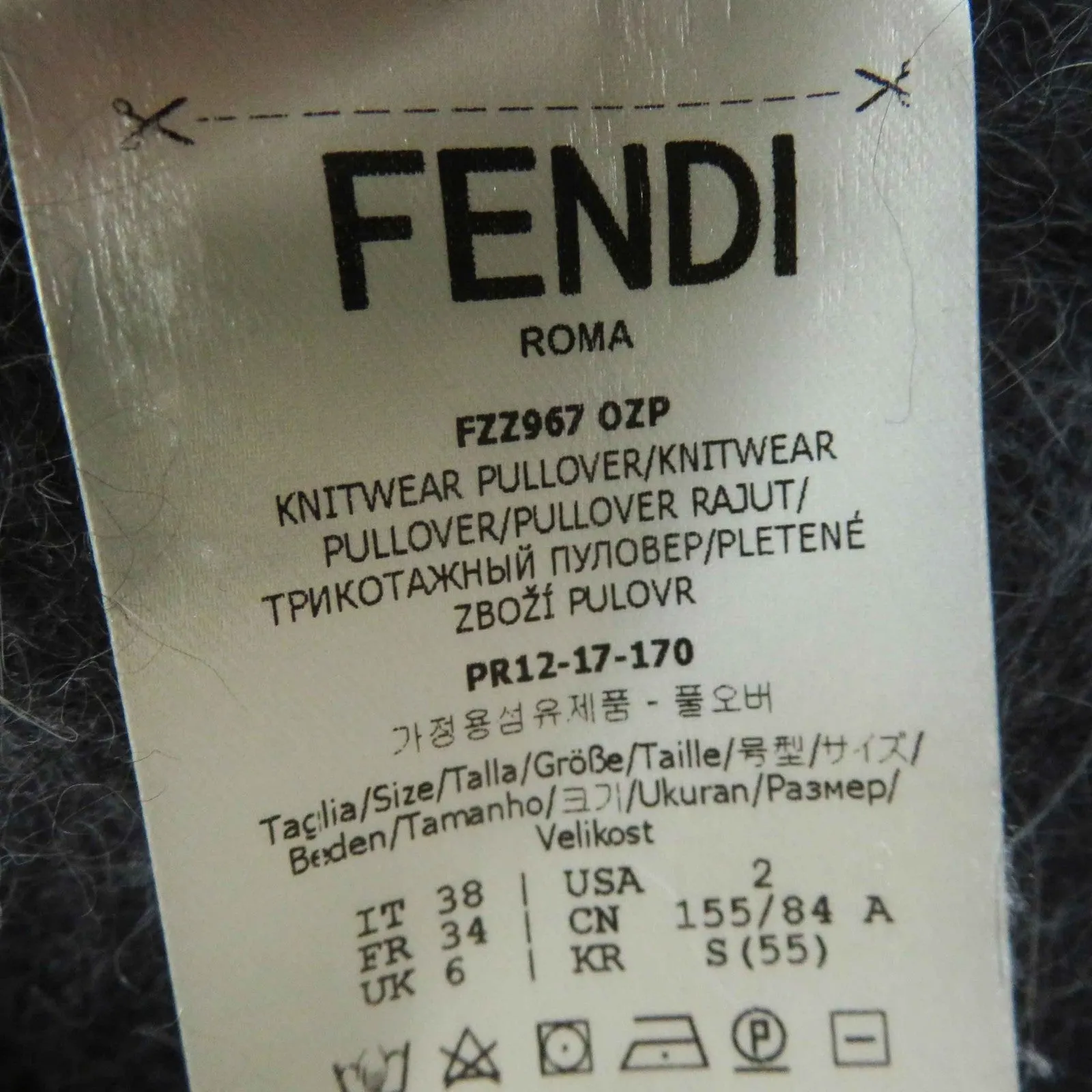Fendi Angola Nylon Ribbon Knit Pullover Charcoal Gray