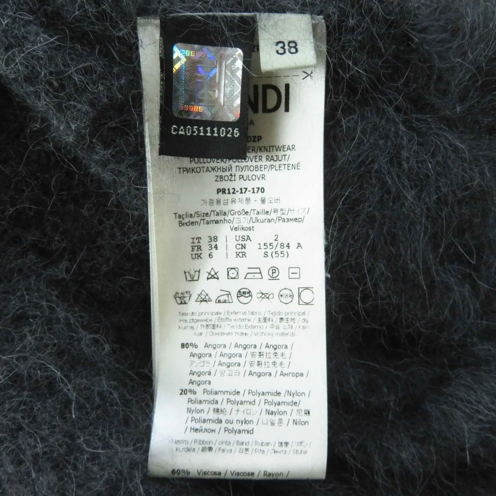 Fendi Angola Nylon Ribbon Knit Pullover Charcoal Gray