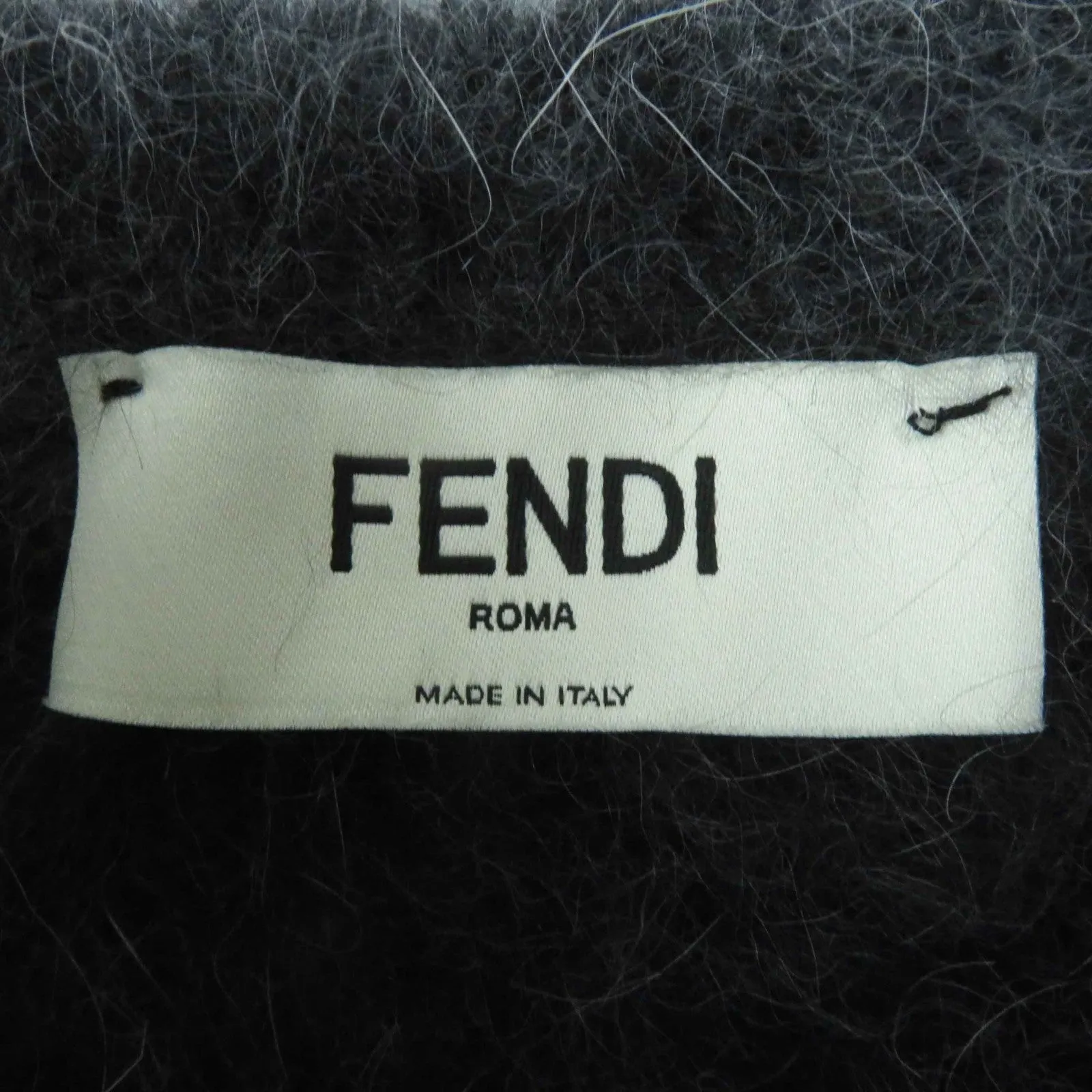 Fendi Angola Nylon Ribbon Knit Pullover Charcoal Gray