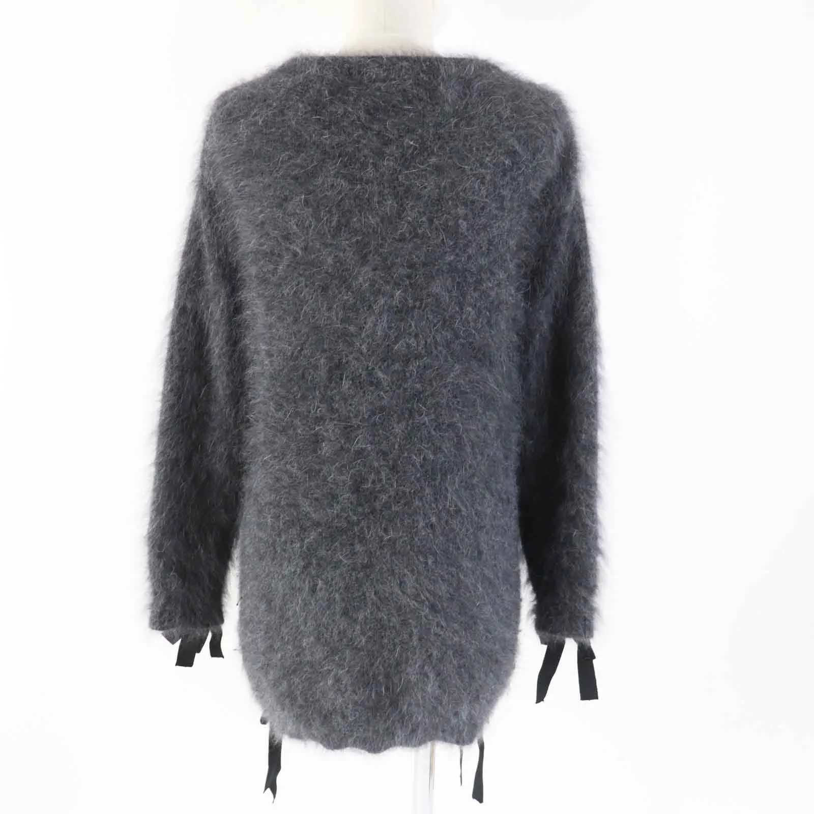 Fendi Angola Nylon Ribbon Knit Pullover Charcoal Gray