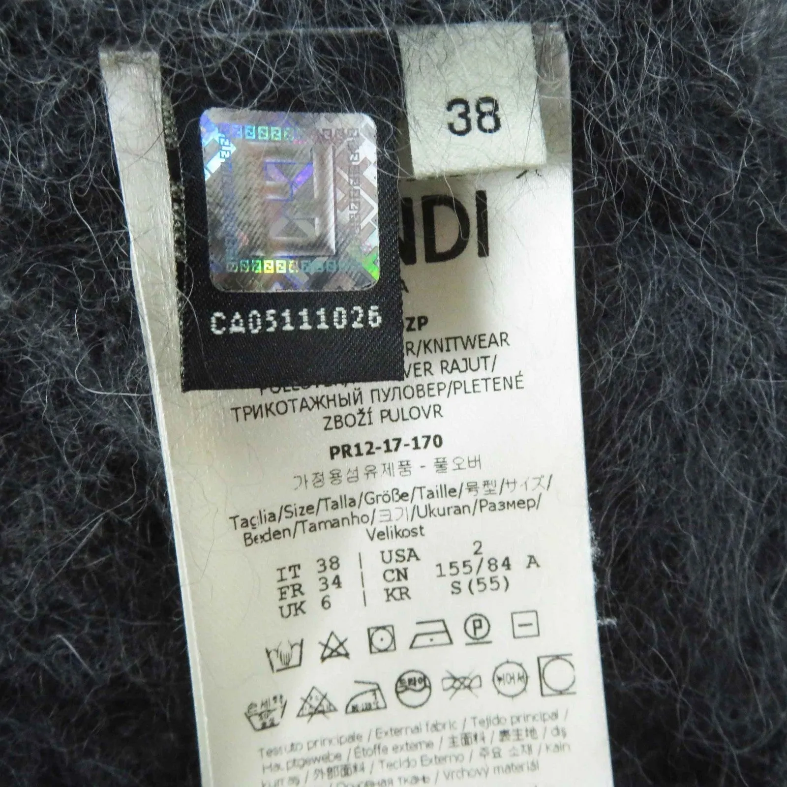 Fendi Angola Nylon Ribbon Knit Pullover Charcoal Gray