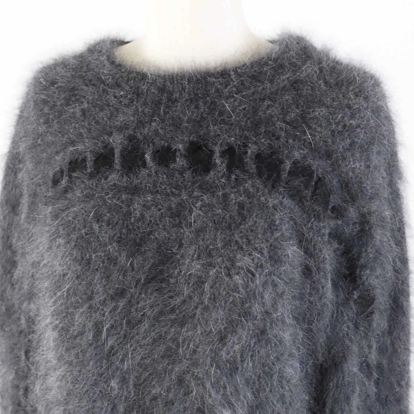 Fendi Angola Nylon Ribbon Knit Pullover Charcoal Gray
