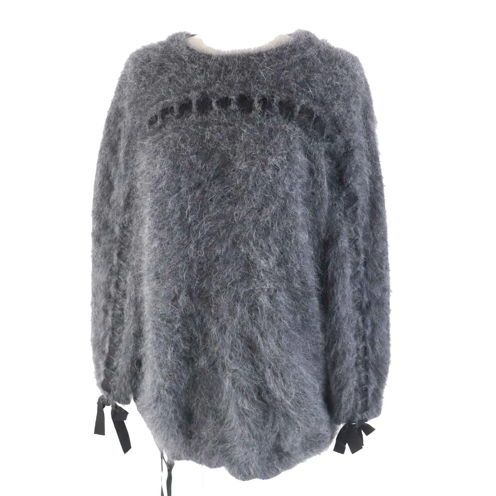 Fendi Angola Nylon Ribbon Knit Pullover Charcoal Gray