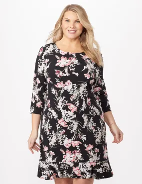 Floral Puff ITY Dress with Flounce Hem - Plus