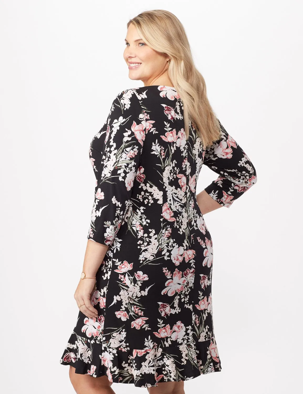 Floral Puff ITY Dress with Flounce Hem - Plus