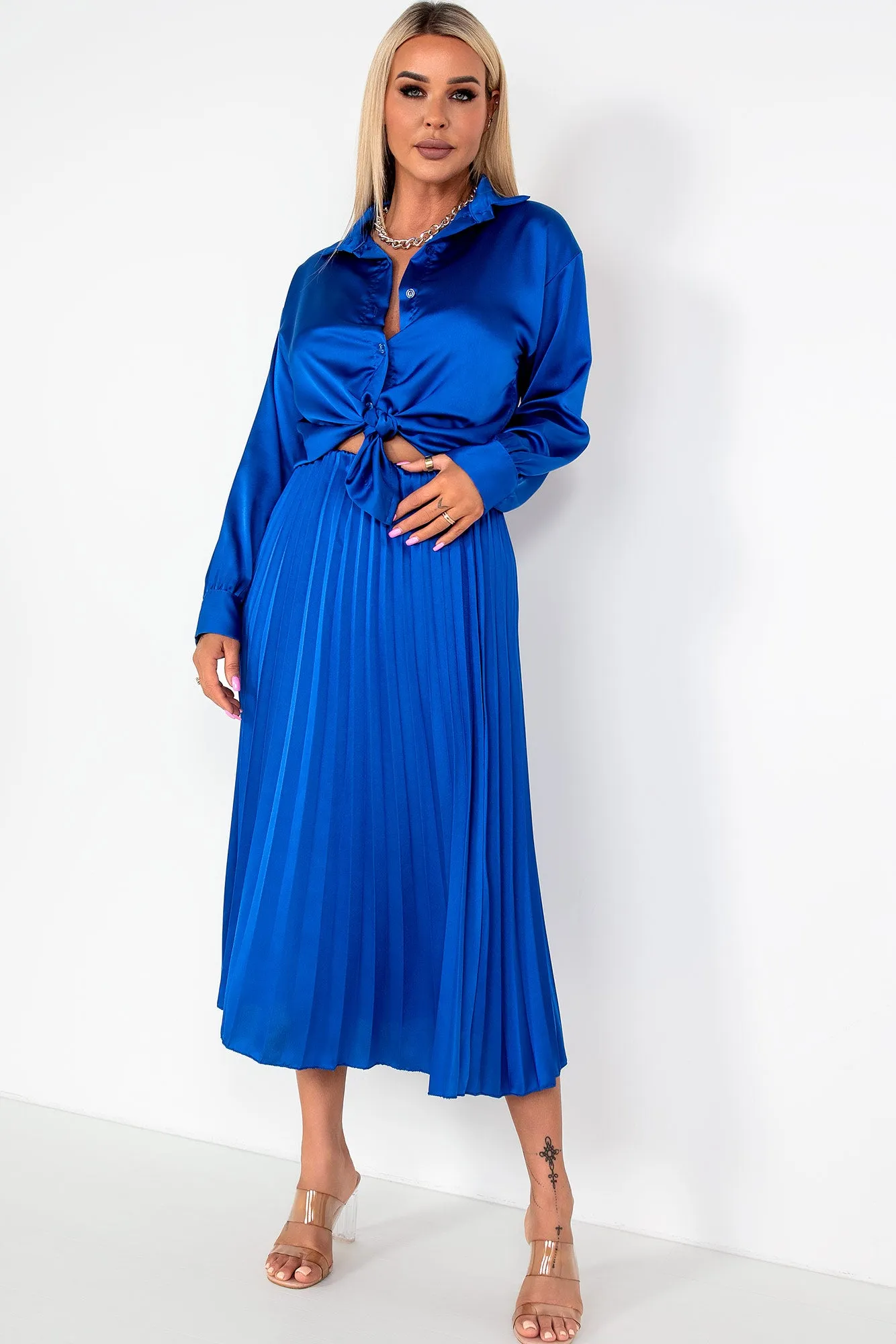 Glinda Royal Blue Satin Co Ord