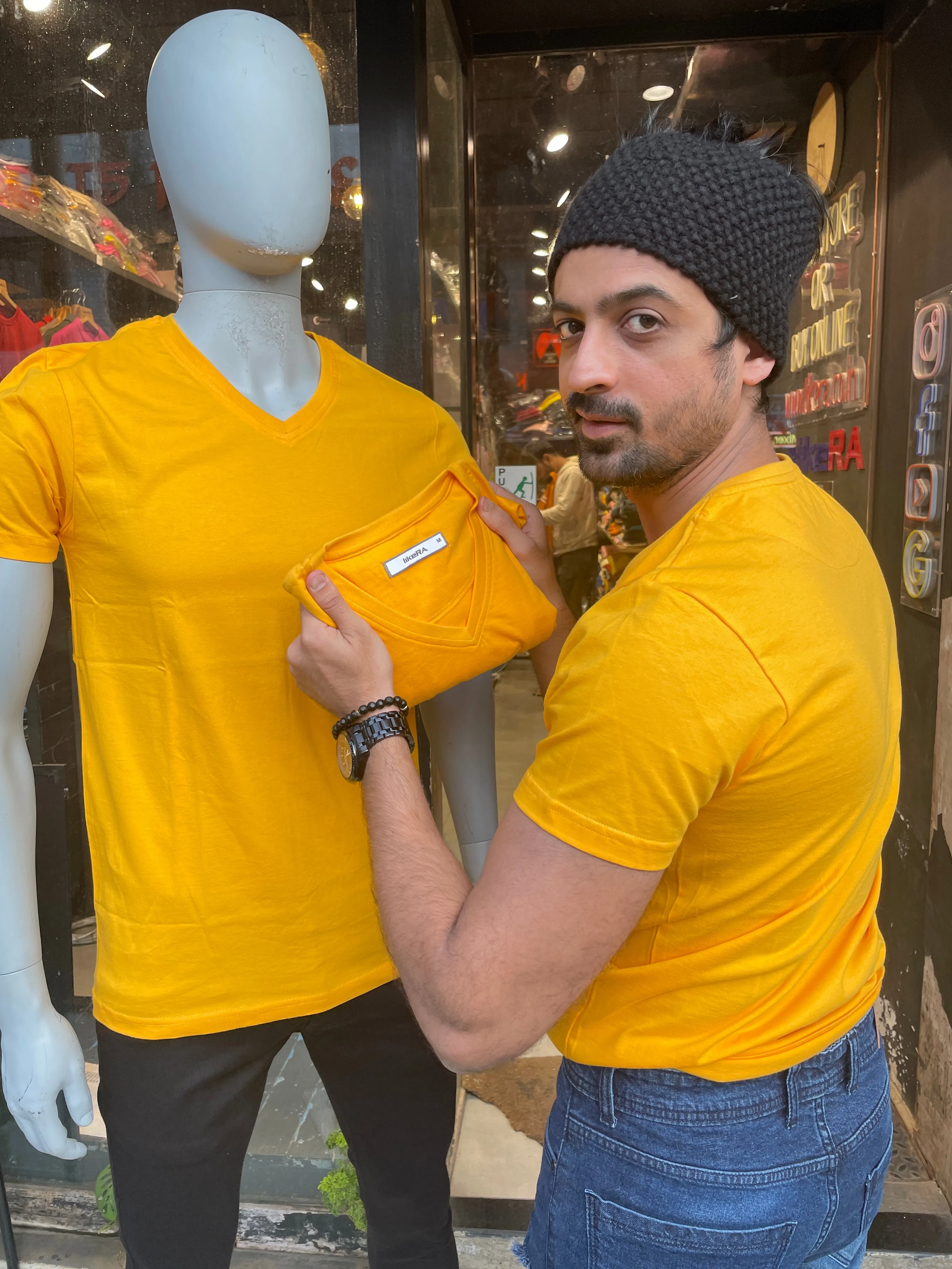 Gold V neck Basic Tshirt