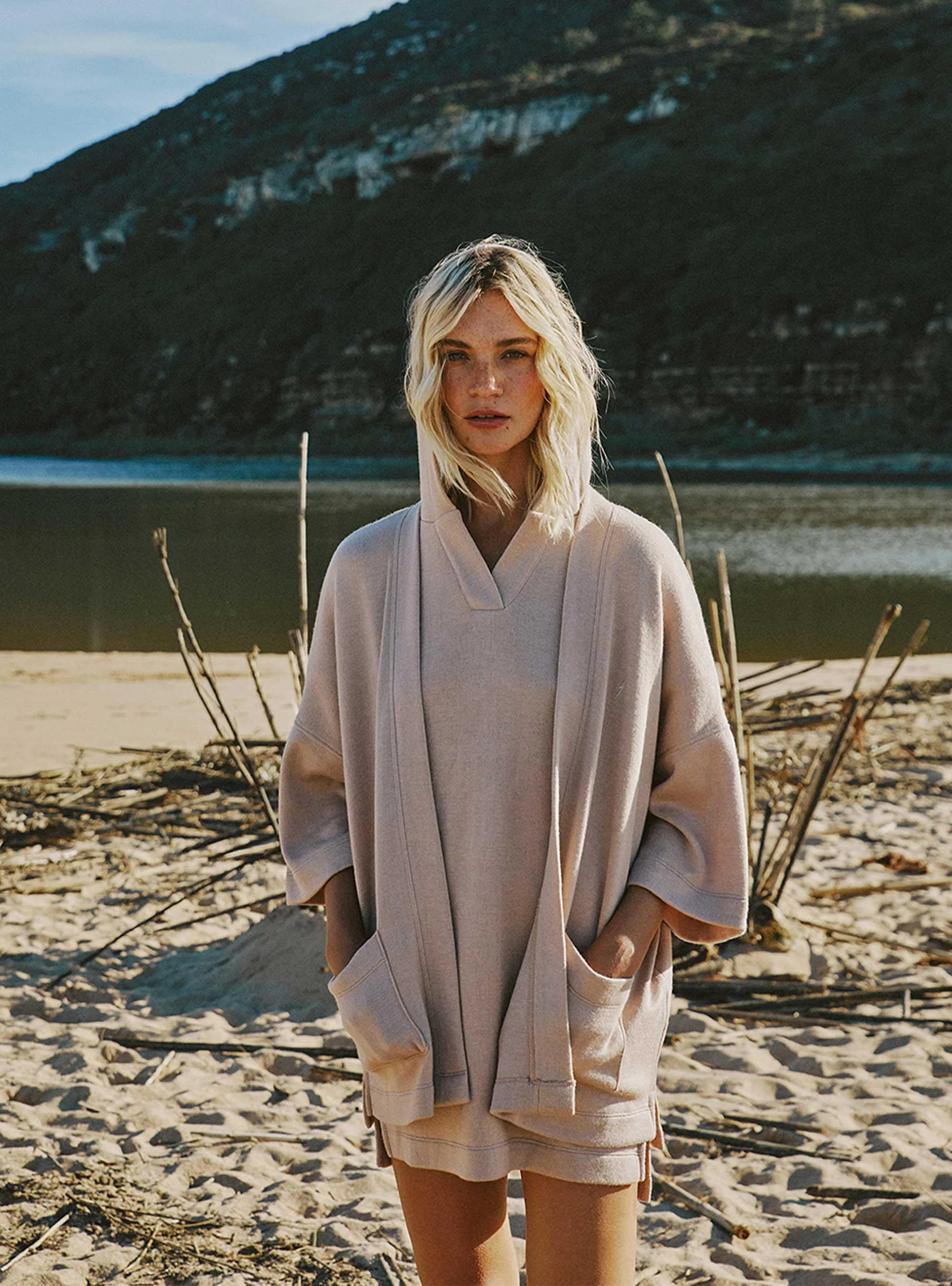 HOODED PONCHO-STYLE VEST