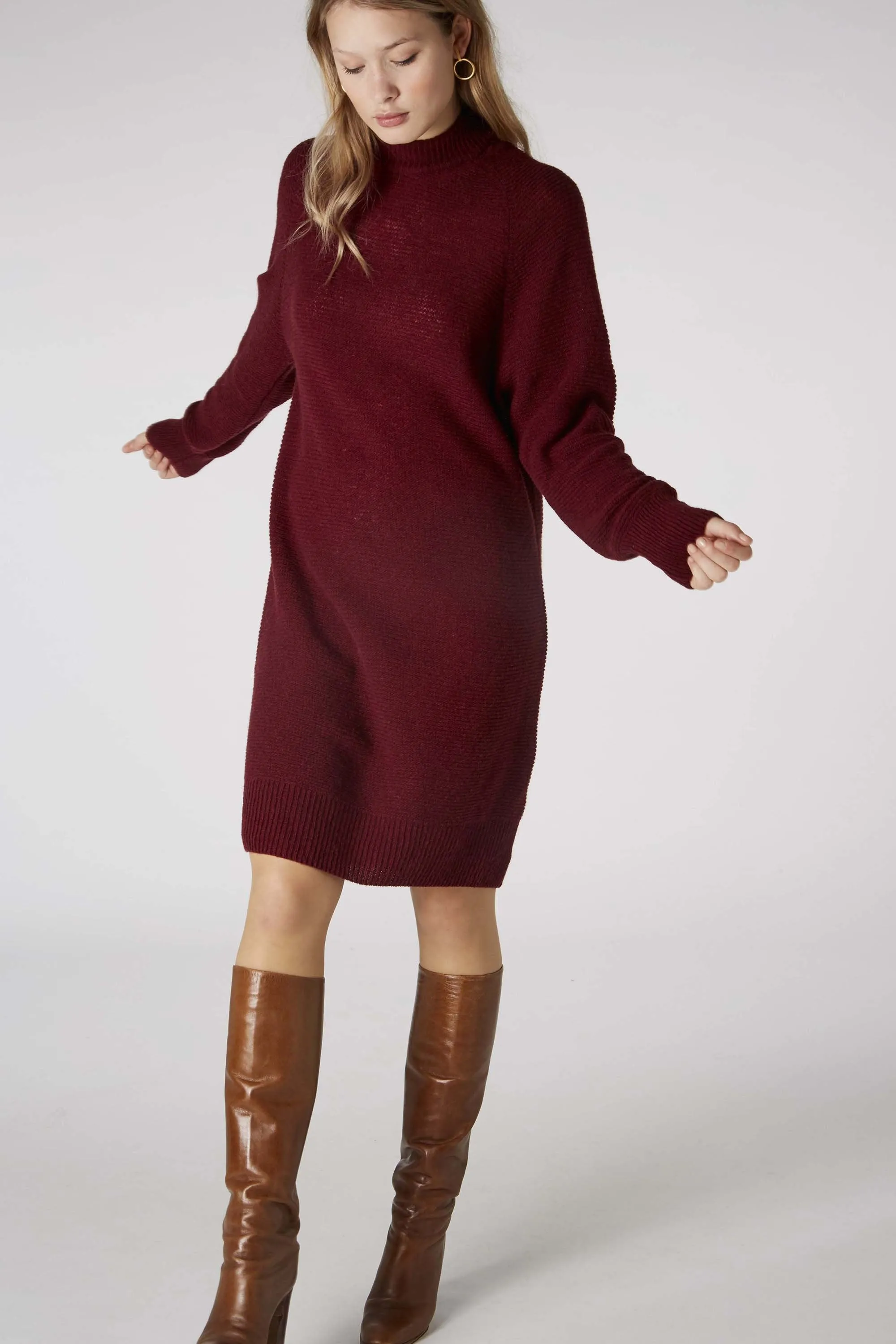 lorraine knitted dress cordovan red