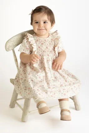 Luli & Me Girls Burgundy Whimsical Floral Smocked Ruffle Dress