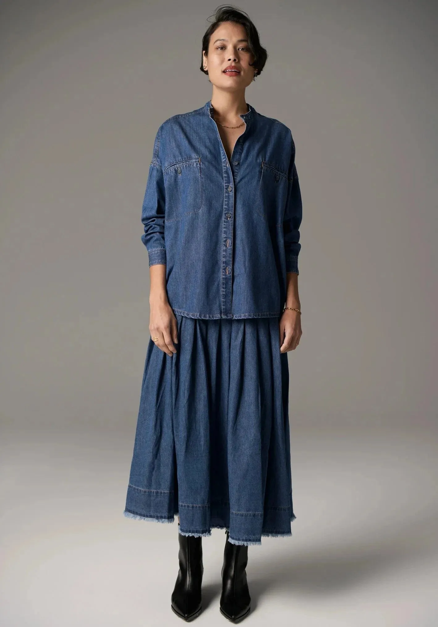 POL Clothing Reece Shirt Denim