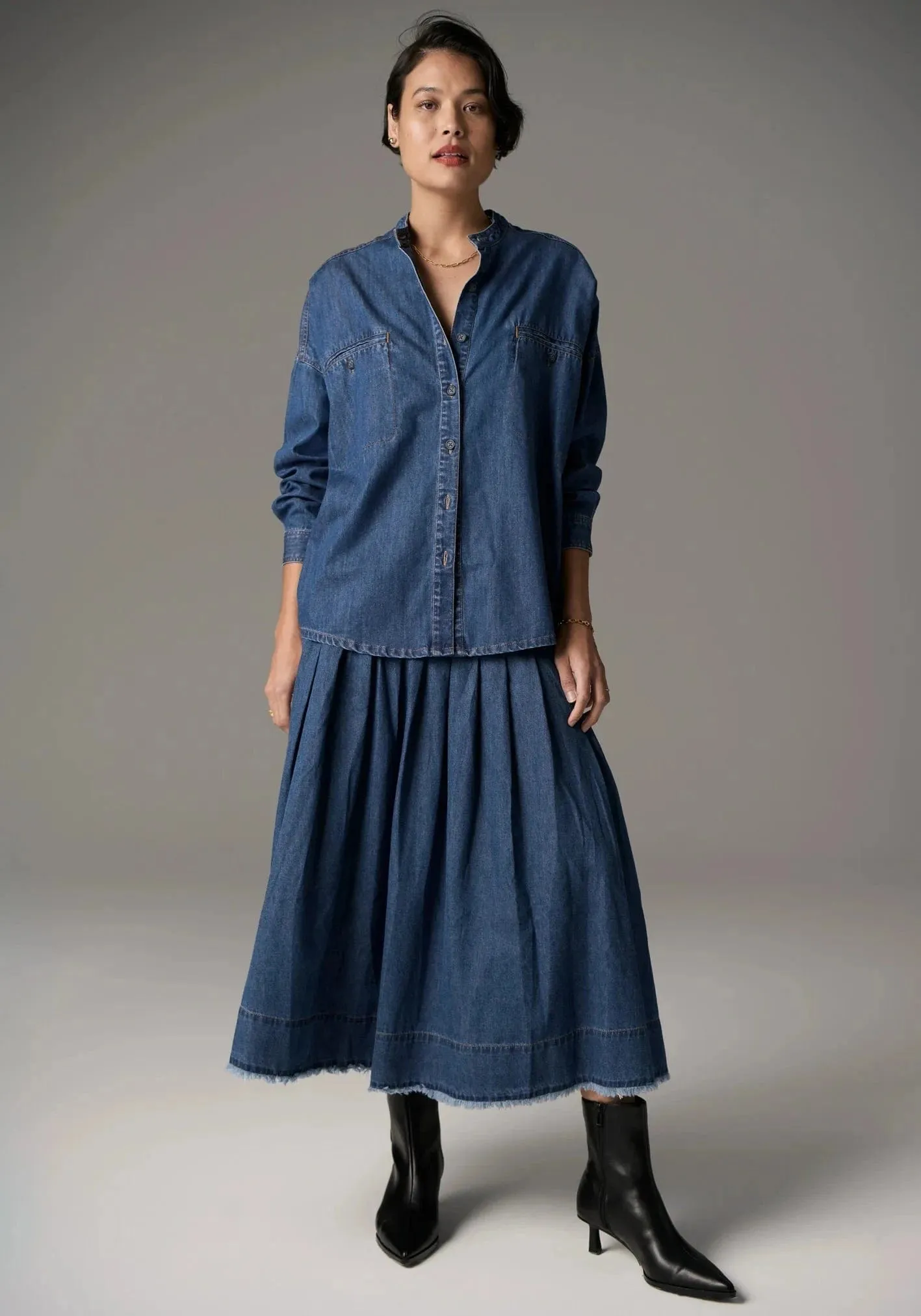 POL Clothing Reece Shirt Denim