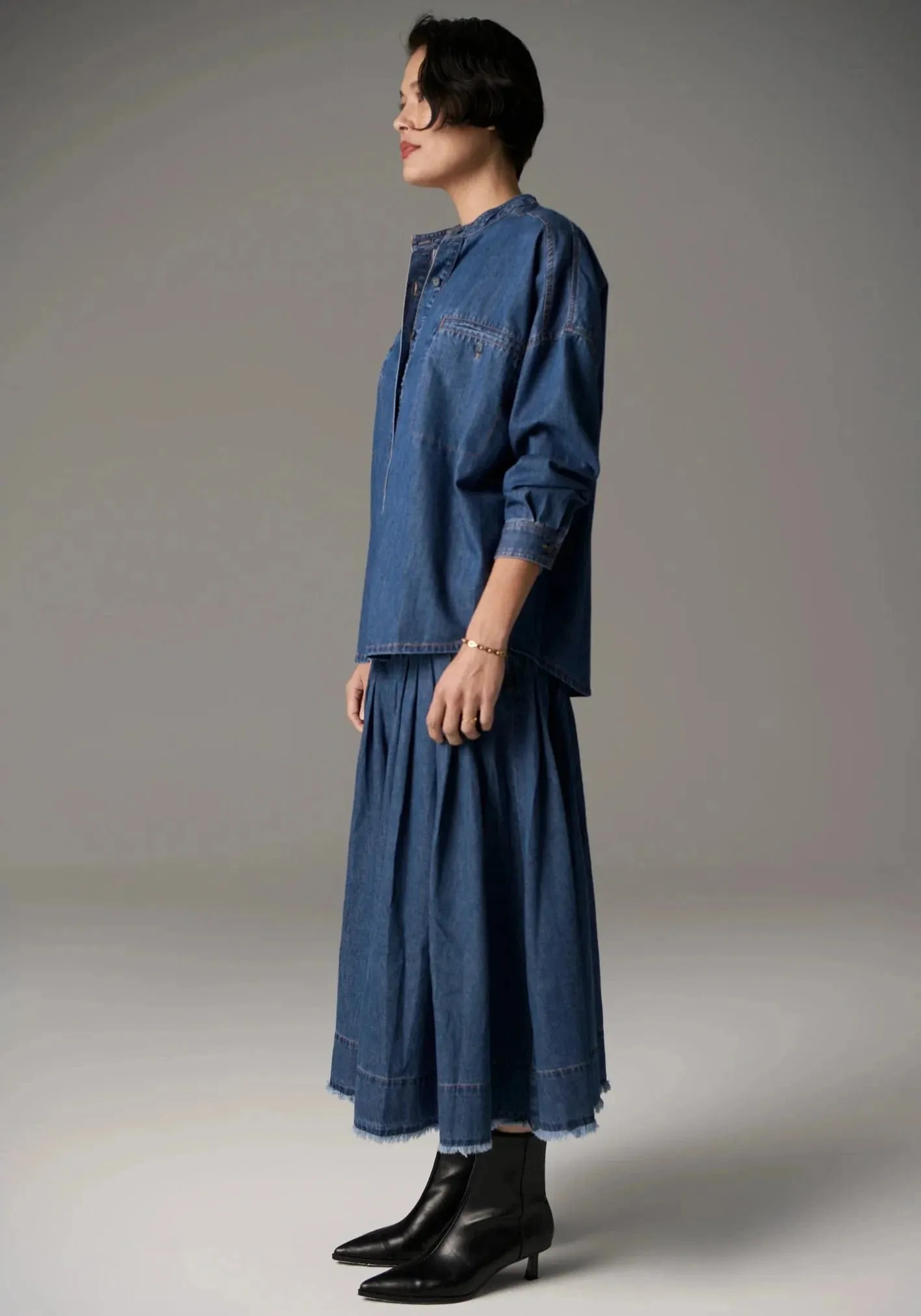 POL Clothing Reece Shirt Denim