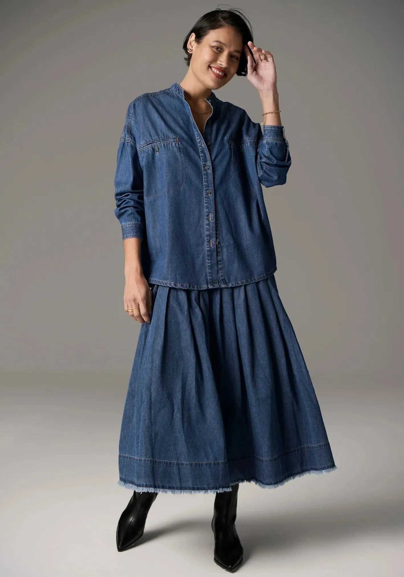 POL Clothing Reece Shirt Denim