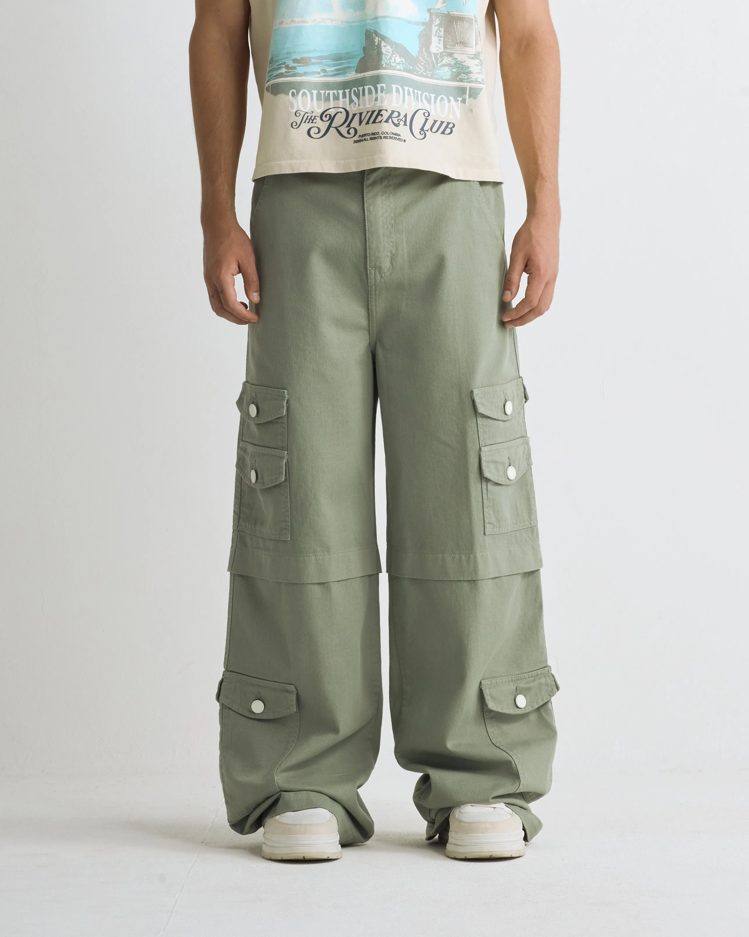 Green Riviera Wide-Leg Cargo Pants