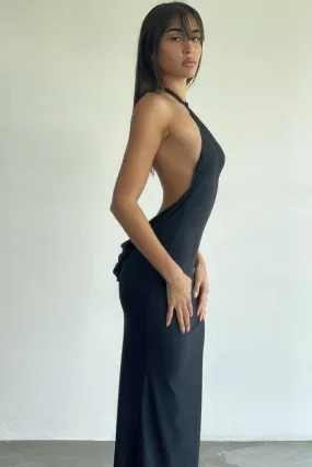 Sexy Backless Solid Color Halter Long Dress