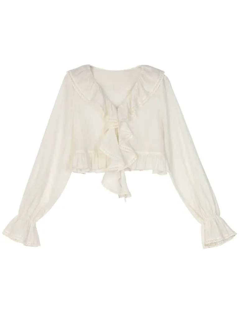 Shoulder Ruffled Ruffled Floral Lace Dress Print Jacket Romantic