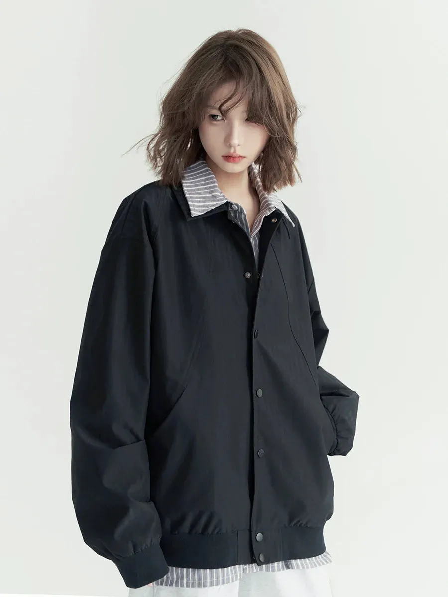 Solid Collar Lapel Casual Shirt
