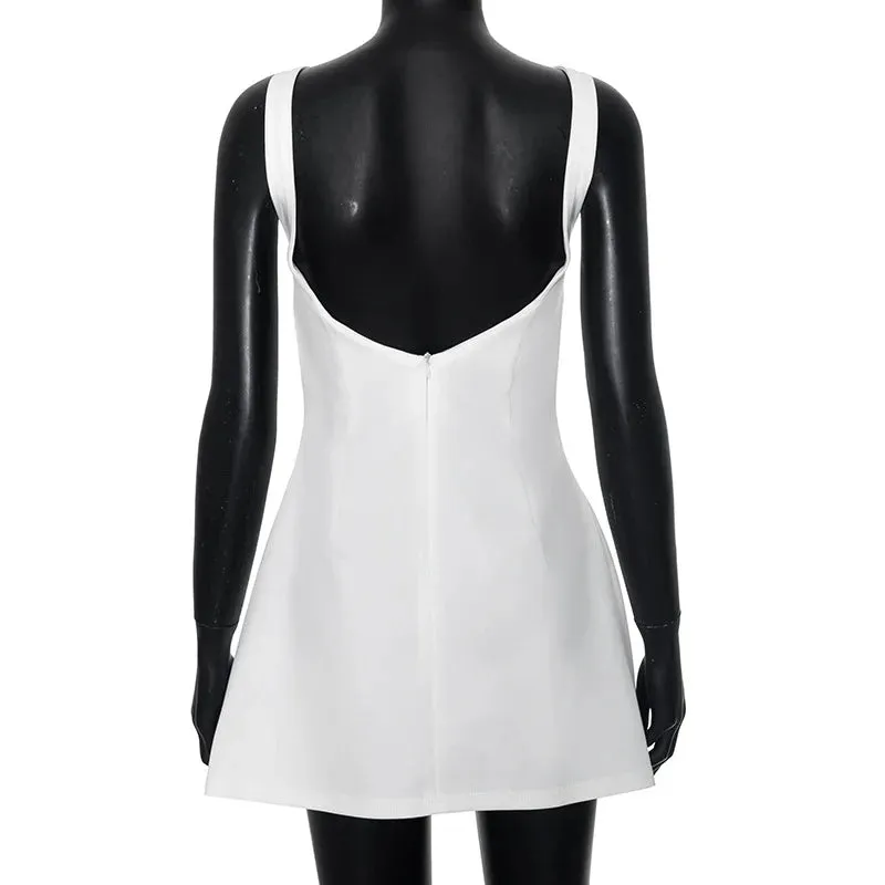 Solid color round neck sleeveless backless dress