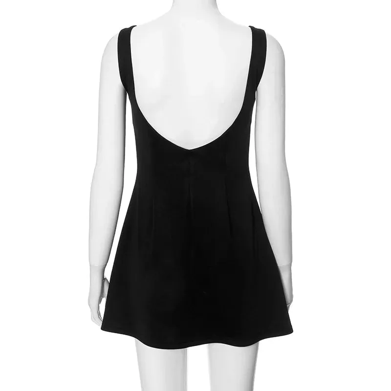 Solid color round neck sleeveless backless dress