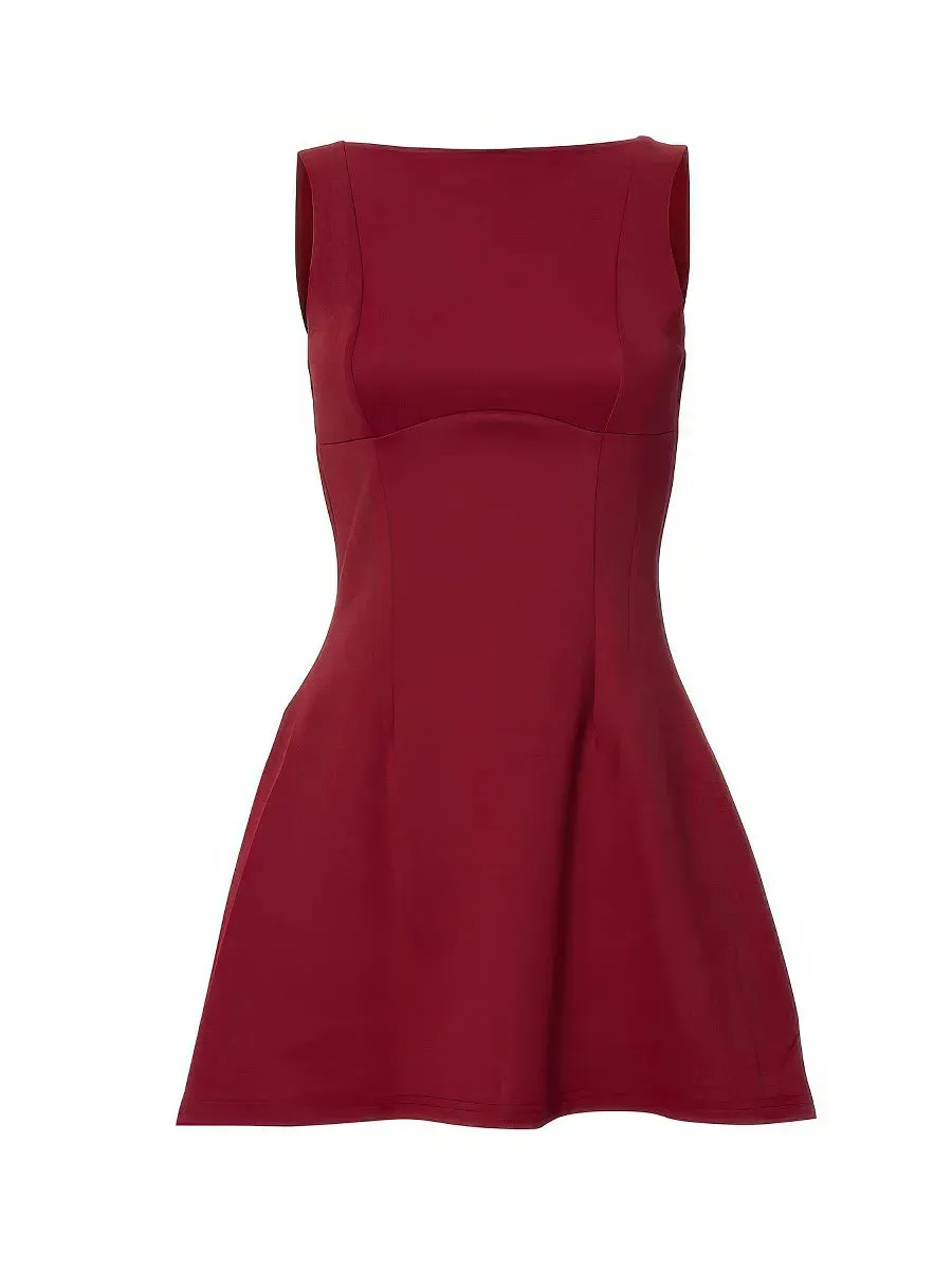 Solid color round neck sleeveless backless dress