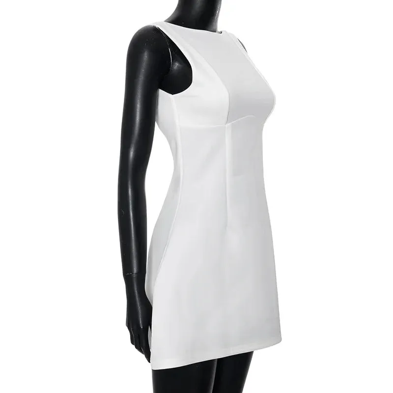 Solid color round neck sleeveless backless dress