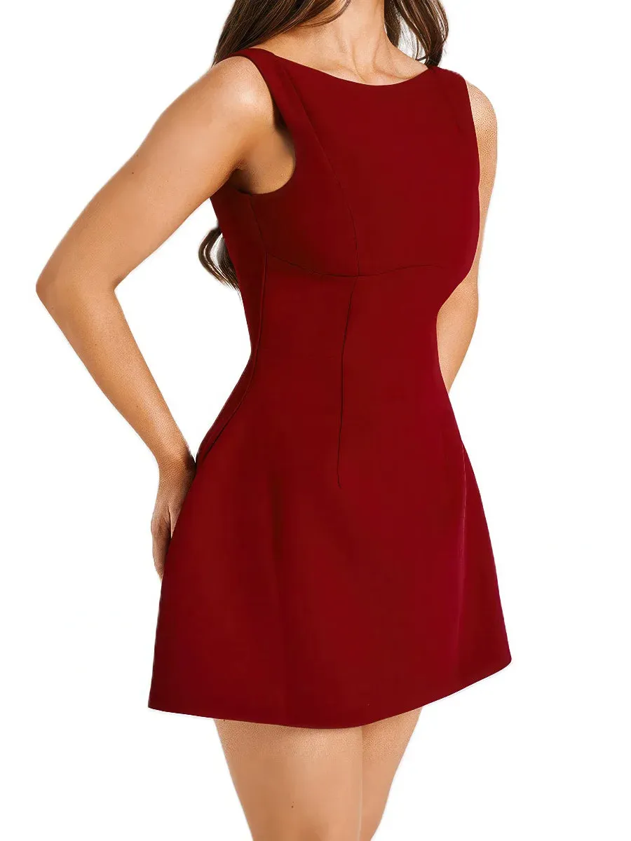 Solid color round neck sleeveless backless dress