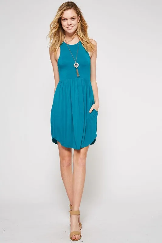 Solid Racerback Pocket Dress -  Jade - XL