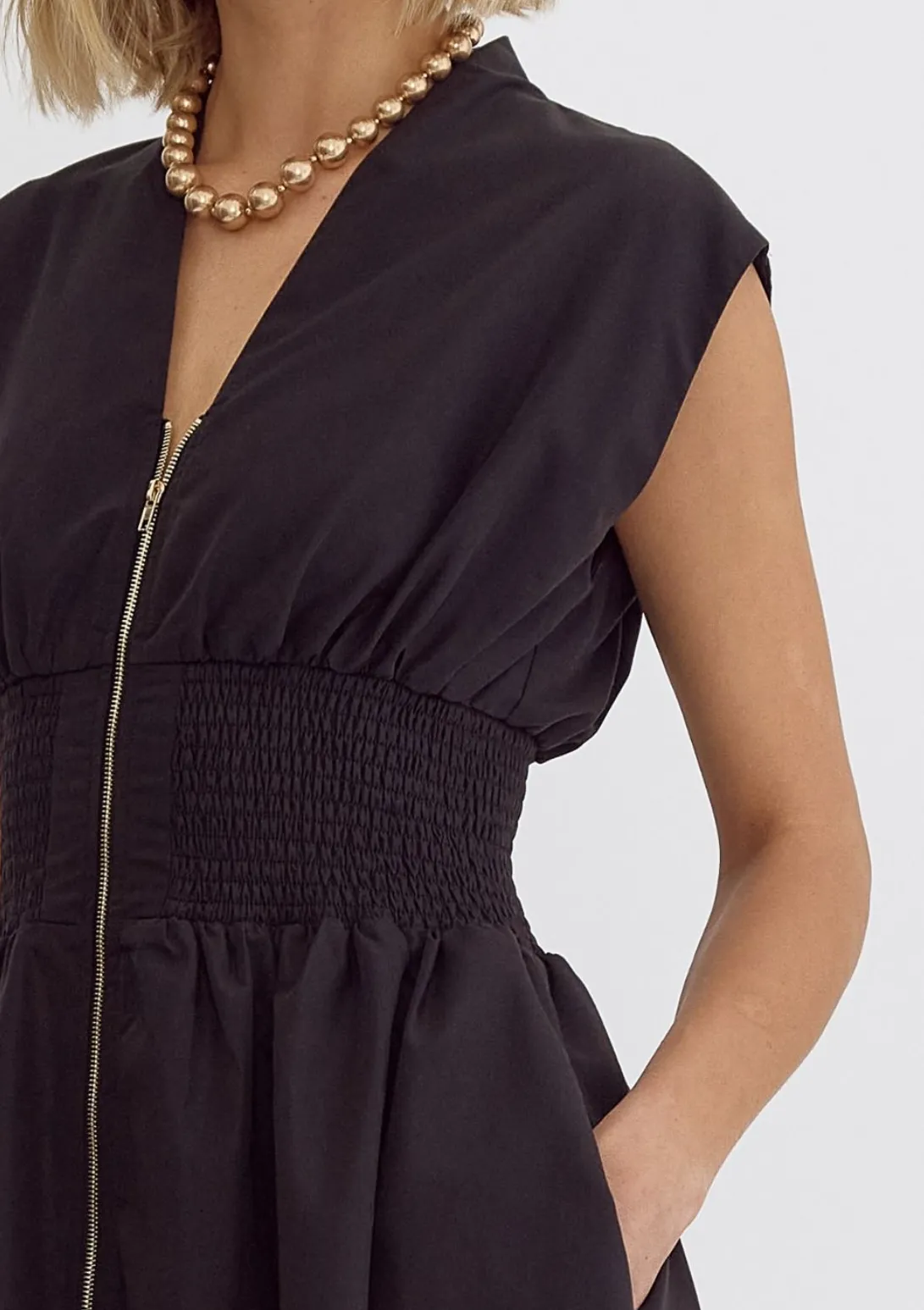 Solid V-Neck Sleeveless Midi Dress