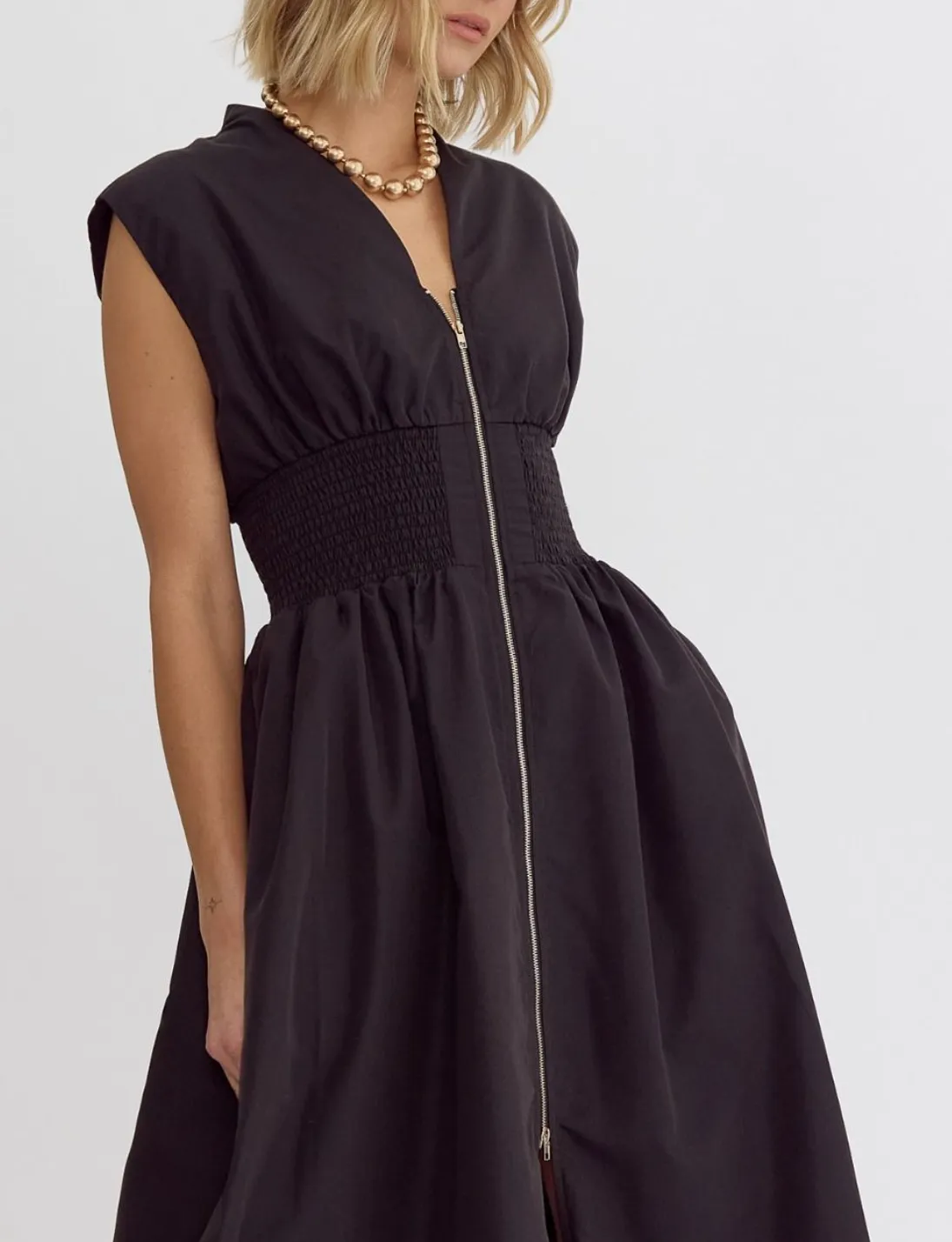 Solid V-Neck Sleeveless Midi Dress