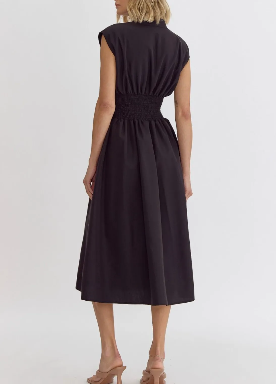 Solid V-Neck Sleeveless Midi Dress