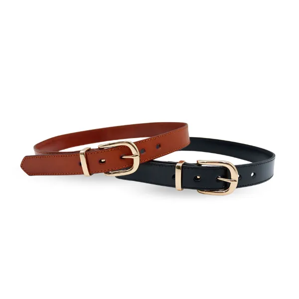 Addison Road South Beach Womens Belt - Genuine Black Leather with Gold Buckle