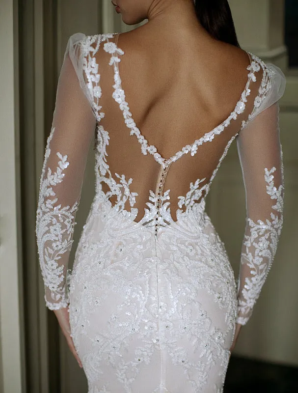 Spectacular Floral Story White Wedding Dress